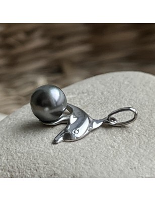 dolphin in silver pendant with cultured Tahitian pearl price and details