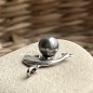 Dolphin - Tahitian Pearl - Rhodium Silver Pendant