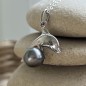 Dolphin - Tahitian Pearl - Rhodium Silver Pendant