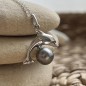 Dolphin - Tahitian Pearl - Rhodium Silver Pendant