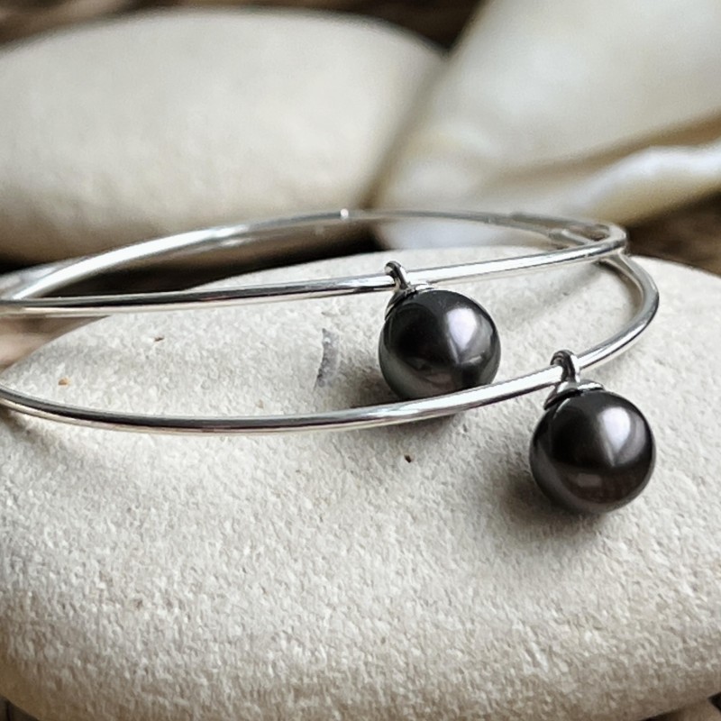 Nani - Eggplant Tahitian Pearl Hoop Earrings