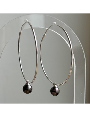 Tahitian pearl hoop earring with cultured tahitian pearls price - perla Tahiti