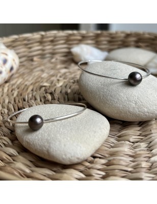 Tahitian pearl hoop earring with cultured tahitian pearls price - perla Tahiti