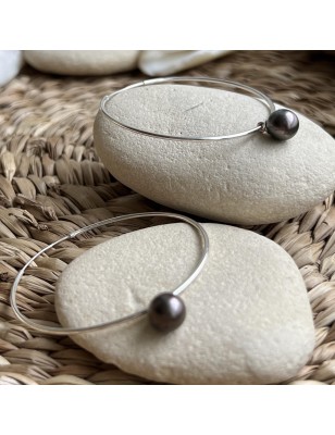 Tahitian pearl hoop earring with cultured tahitian pearls price - perla Tahiti