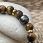 Tiger Eyes and Tahitian Pearl Bracelet - 15/17cm