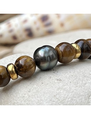 tiger eye bracelet tahitian cultured pearl price - perla Tahiti