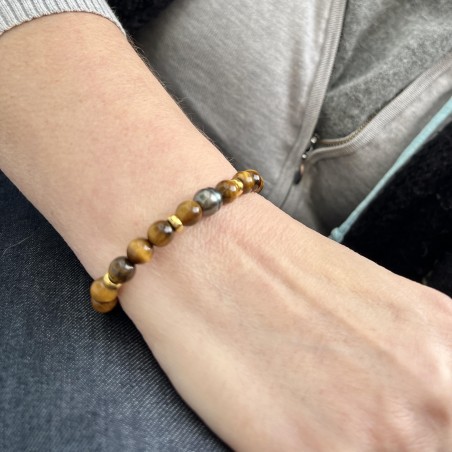 Bracciale Occhio di Tigre e Perla di Tahiti - 15/17cm