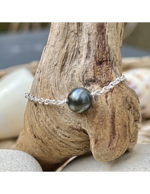 Pulsera de bebé con perla de Tahití gris