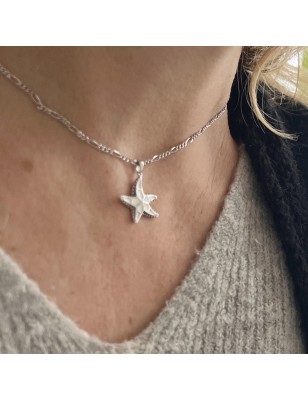 Ciondolo a forma di stella marina in smalto bianco - Argento rodiato