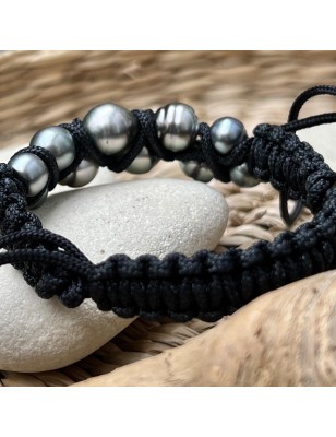 black pearl men bracelet Tahitian cultured pearls - perla Tahiti