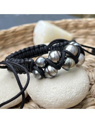 black pearl men bracelet Tahitian cultured pearls - perla Tahiti
