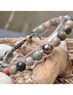 Pulsera Jaspe - Perla de Tahití Pavo Real - 8/9mm