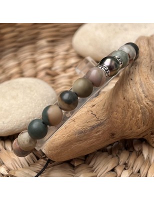 Pulsera Jaspe - Perla de Tahití Pavo Real - 8/9mm