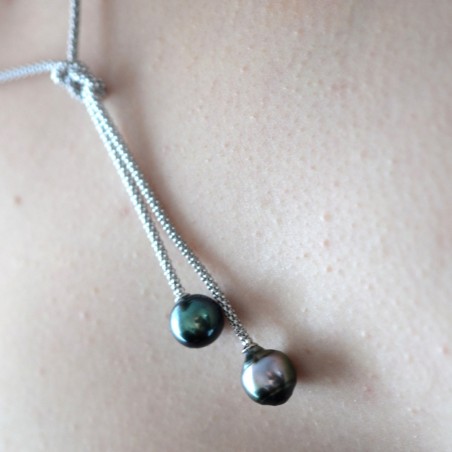 香草 - 镀铑银项链 大溪地珍珠