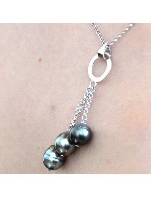 trilogie de perles en collier argent femme perles de culture de Tahiti prix