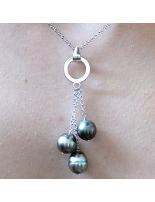 trilogie de perles en collier argent femme perles de culture de Tahiti prix