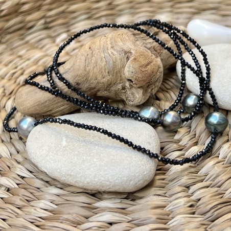 Sautoir Perles de Tahiti - Spinelles Noirs