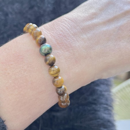 Mana Roa - bracciale Perla di Tahiti Smeraldo - Occhio di Tigre