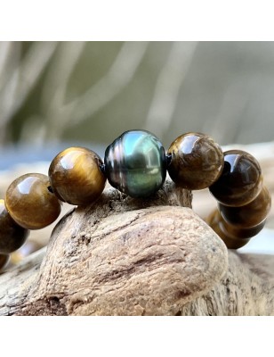 quelle pierre apporte de la protection? bracelet homme oeil de tigre perles tahitiennes