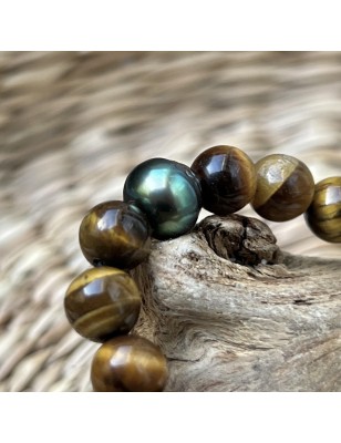 quelle pierre apporte de la protection? bracelet homme oeil de tigre perles tahitiennes