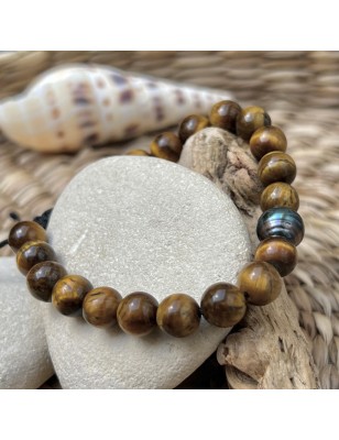 quelle pierre apporte de la protection? bracelet homme oeil de tigre perles tahitiennes