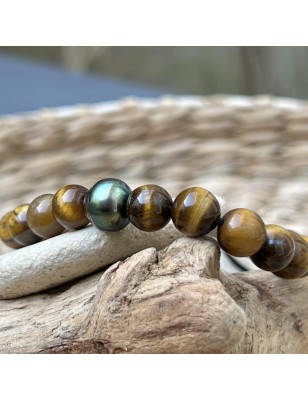 Which stone provides protection? Men's tiger's eye bracelet cultured pearls
