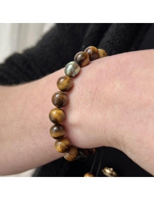 quelle pierre apporte de la protection? bracelet homme oeil de tigre perles tahitiennes