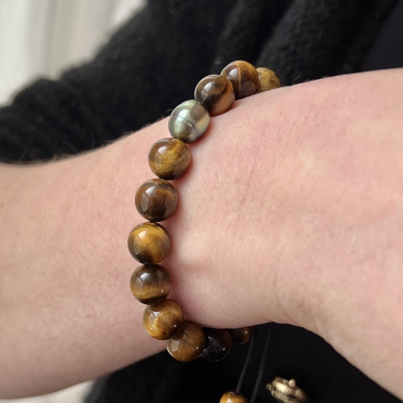 Which stone provides protection? Men's tiger's eye bracelet cutured pearls
