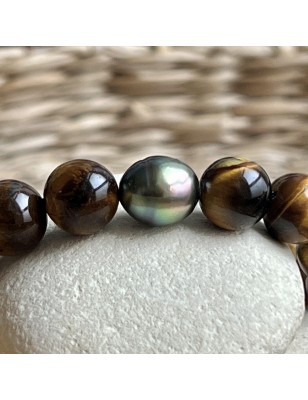 Which stone provides protection? Men's tiger's eye bracelet cutured pearls
