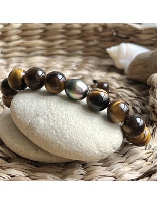 quelle pierre apporte de la protection? bracelet homme oeil de tigre perles tahitiennes