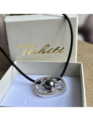 Gargantilla de neopreno de media perla de Tahití de segunda mano