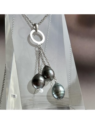 trilogie de perles en collier argent femme perles de culture de Tahiti prix
