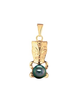 tiki pendant in 18k gold men tiki Tahitian pearl - perla Tahiti - tahitian jewelry - tahitian jewerly stores