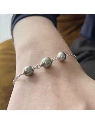 Tre Vere Perle di Tahiti in Bracciale in Argento Rodio
