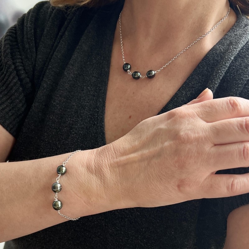 Hina - Set Collana e Bracciale Perle di Tahiti