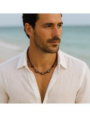 prix perle noire en collier homme cuir perles noires de Tahiti