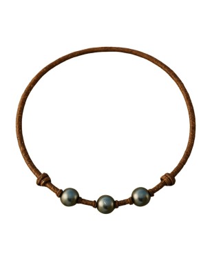 Tāne - Cuero - Perlas de Tahití - 10/11mm