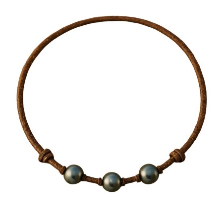 Tāne - Cuero - Perlas de Tahití - 10/11mm