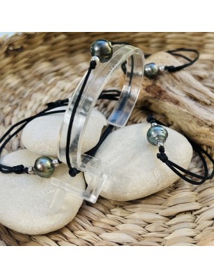 Pulsera con Perla de Tahití – Cordón Marino Negro