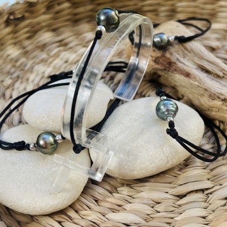 Poerava - Bracelet Perle de Tahiti - Corde Marine Noire