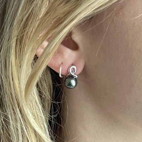 Ruban d'Espoir - Boucles d'Oreilles Argent Rhodié Perles de Tahiti
