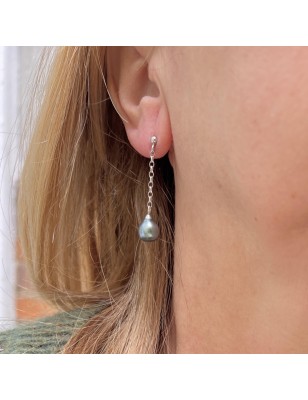 prix perles bleues en boucles d'oreilles pendantes perles de culture de Tahiti perle tahitienne