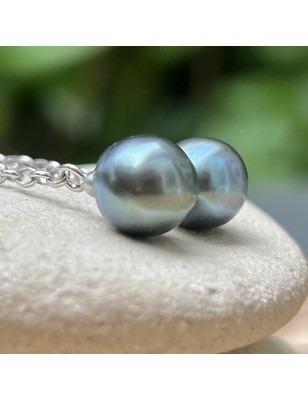 blue pearls on silver earrings with cultured pearls from Tahiti - perla Tahiti tahitian pearl