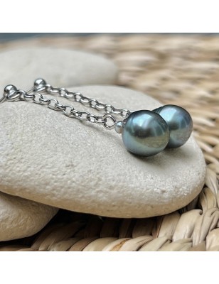 blue pearls on silver earrings with cultured pearls from Tahiti - perla Tahiti tahitian pearl