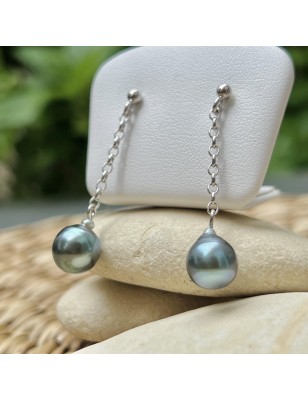 blue pearls on silver earrings with cultured pearls from Tahiti - perla Tahiti tahitian pearl