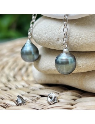 blue pearls on silver earrings with cultured pearls from Tahiti - perla Tahiti tahitian pearl