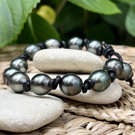 big tahitian pearls in men's leather bracelet price - tahitian jewel cultured pearls - tahitian jewerly for men