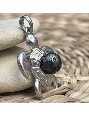 black pearl turtle pendant for men - engraved tahitian pearl jewel