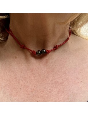 Ura Pō - Choker in pelle - Perle nere di Tahiti