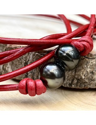 acheter collier homme perles noires de Tahiti prix - ras de cou cuir avec une perle